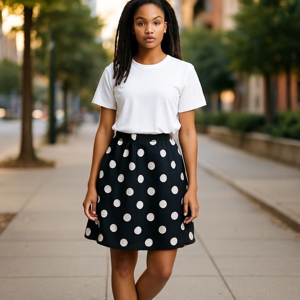 Women's Ann Taylor LOFT Black Polka Dot Skirt Size 0